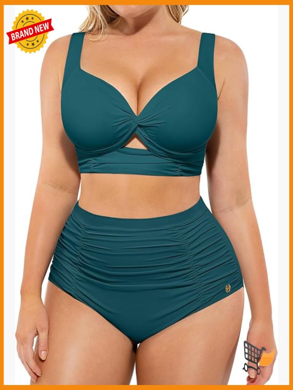 Tummy Control Ruched High Waisted Twist Front Bikini Set Plus Size